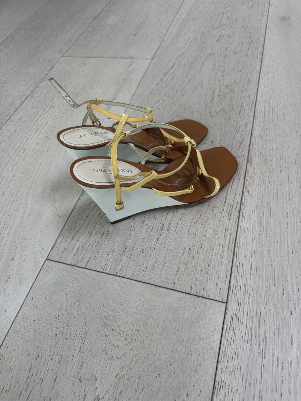 Louis Vuitton Yellow and Brown Strappy Cutout Sandals - Picture 6 of 6